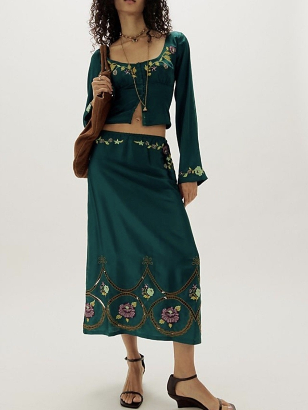 NWT FREE PEOPLE 'Autumn Bloom' Midi Skirt & Top Det